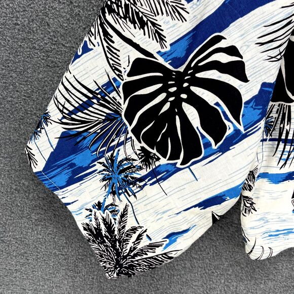 C&C California Top womens Large Blue crop front tie button beach Hawaiian Blouse - Picture 14 of 16